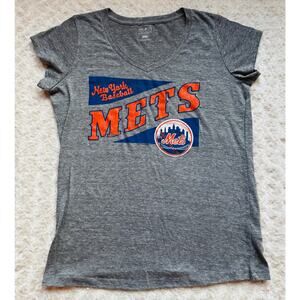 MLB New York Mets Baseball Blue Orange Cap Sleeve Women Amazin' T Shirt Large XL